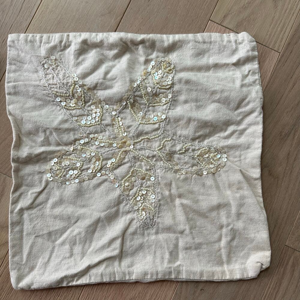 Set of 2 Linen Mother of Peal Seahorse and Starfish Pillow Covers 15x15 - Picture 3 of 8